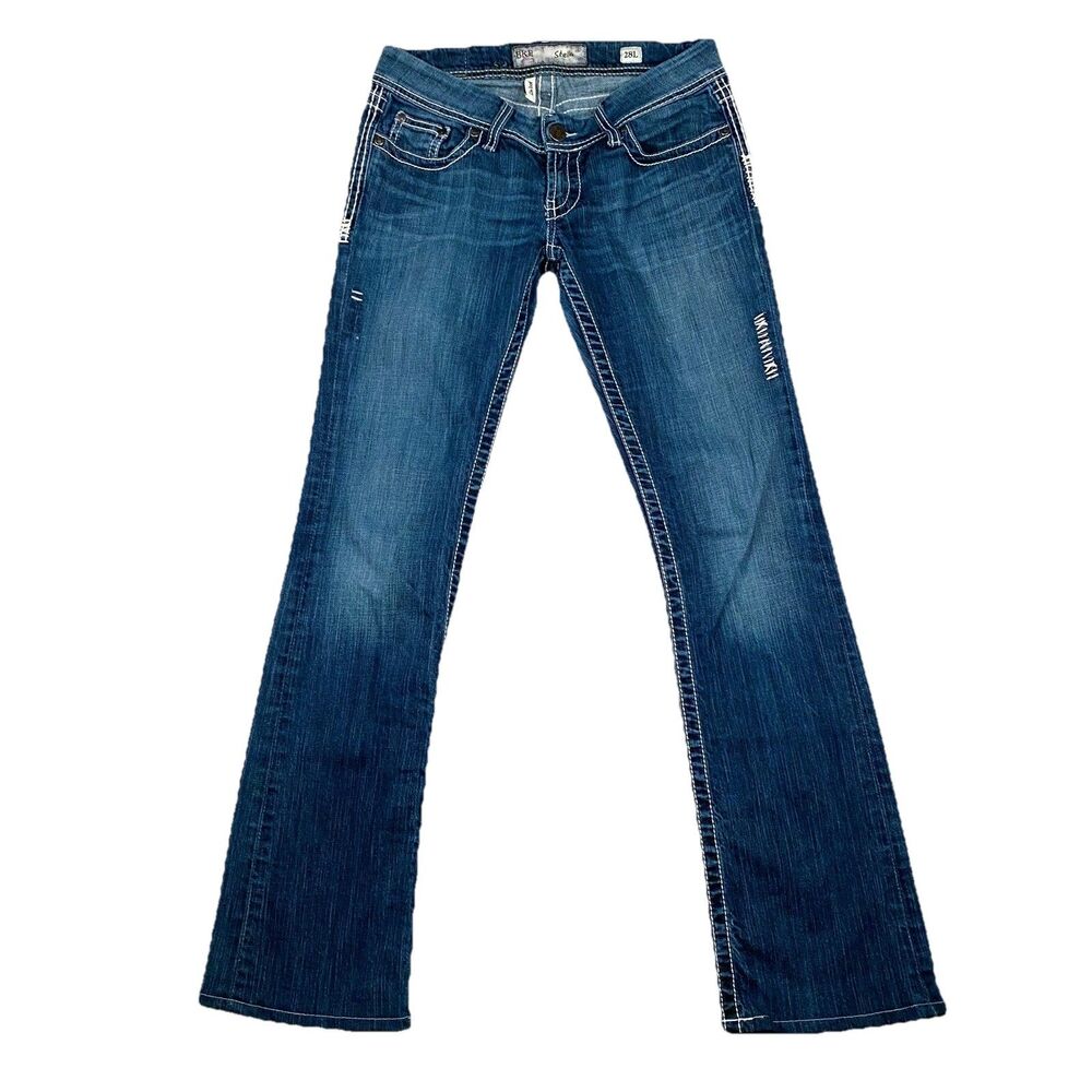 BKE Stella Jeans Womens 29x31 Blue Slim Fit Low Rise Bootcut Western Embroidered